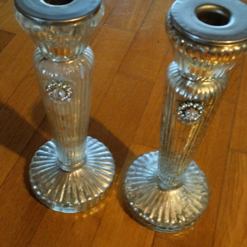 Vintage luxury glass carved candleholder set from 1950 like new