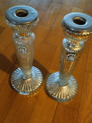 Vintage luxury glass carved candleholder set from 1950 like new