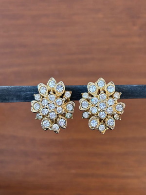 Vintage clip-on earrings 80s gold with strass like new