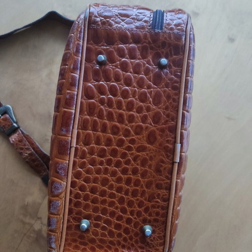 Croco leather shoulder bag with detachable strap, brown