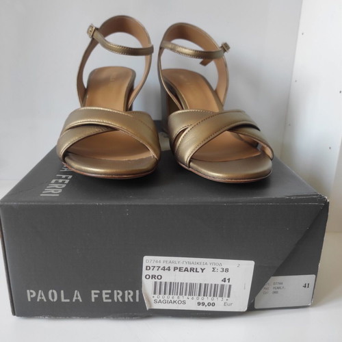 Paola Ferri leather sandals, gold, size 41, 7cm heel