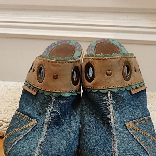 Fornarina Vintage Denim Wedges Mules Y2K Style Size 39 Like New