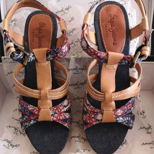 Pepe Jeans high-heeled sandals like new, size 38, blue multicolor