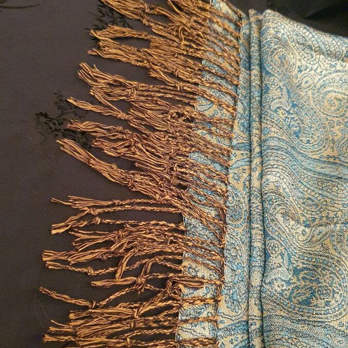 Scarf used, blue and gold, 70 x 190cm