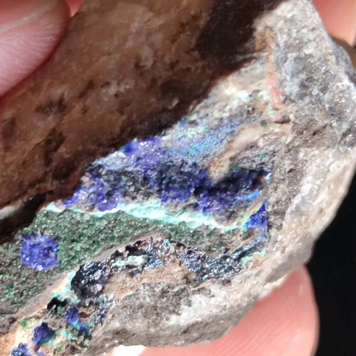 Azurite with malachite on marble new, Lavrio area