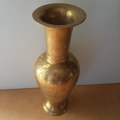 Large vintage brass carved vase like new