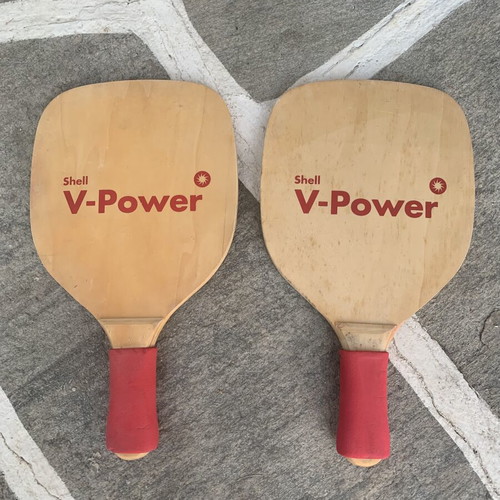 Rackets used, one with surface crack on edge