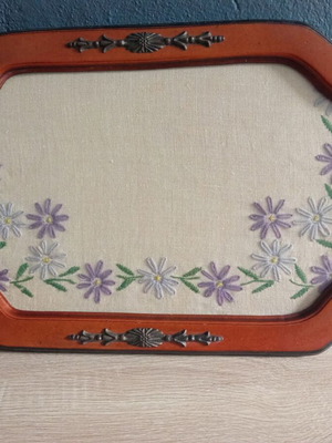 Vintage embroidered decorative serving tray used