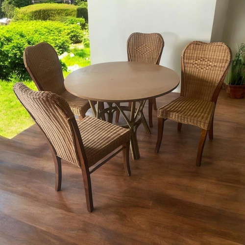 Dining set with 4 bamboo chairs new, walnut color
