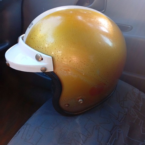 Buco GT Vintage Motorcycle Helmet used, Metal Flake Gold Orange