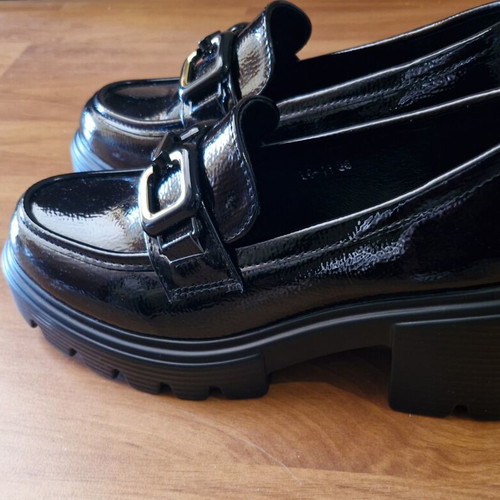Loafers black with gold buckle, like new, size 36