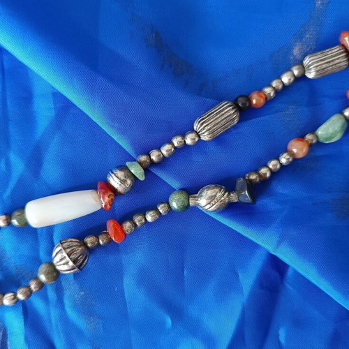 Vintage ‘80s Ethnic Tribal Nepal Necklace with Semi-Precious Stones and Metal Beads new, multicolor