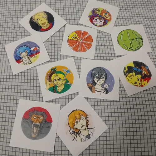 Set of 10 Hand-Drawn Anime and Gaming Stickers, A4 Art Sheet