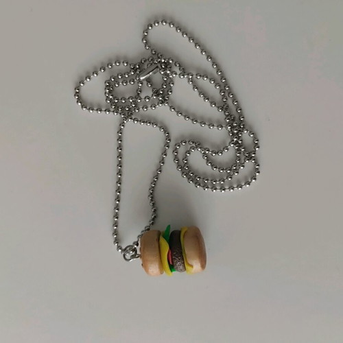 Burger necklace new handmade clay pendant