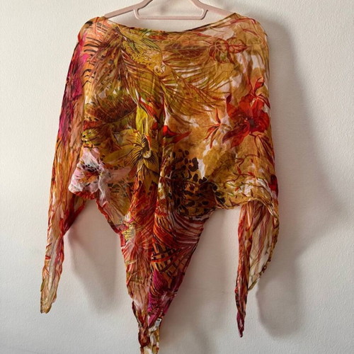 Tropical Sheer Poncho like new with sequins and floral print