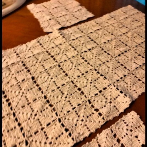Handmade doily set, new, 3 pieces with butterfly cord