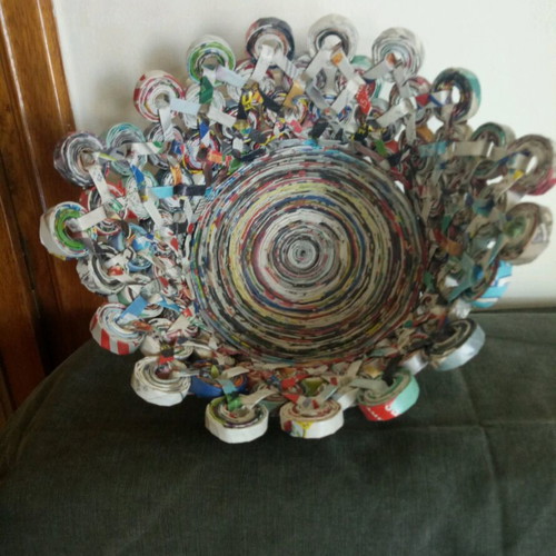 Handmade basket from recycled paper new