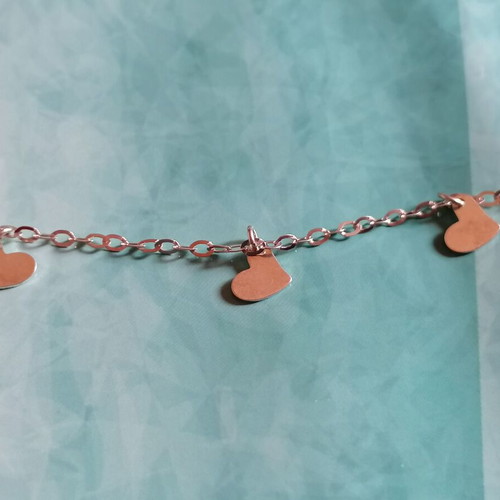 Silver 925 anklet with chain and hanging hearts new