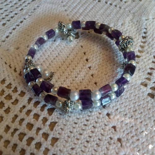 Handmade bracelet in dark aqua purple new with semi-precious beads