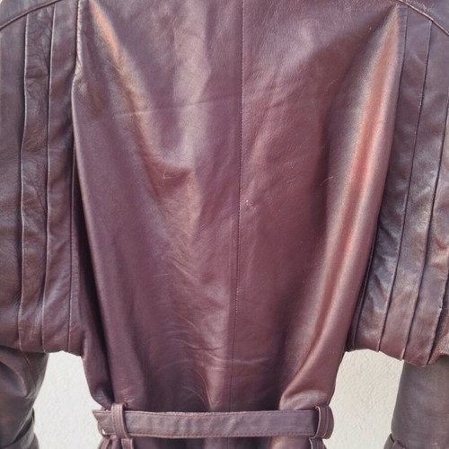 Vintage leather jacket from Constantinople with double belt, burgundy