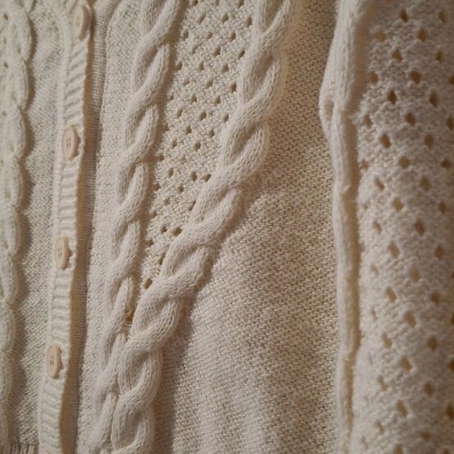 Knitted cardigan like new, white and beige
