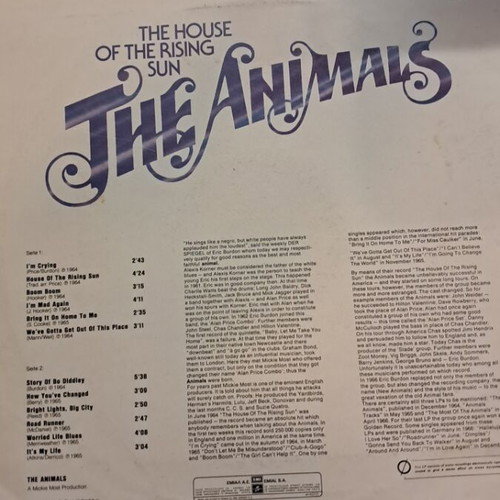The Animals The House of the Rising Sun vinyl record