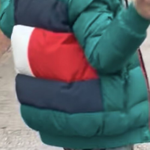 Tommy Hilfiger puffer jacket used, blue and green
