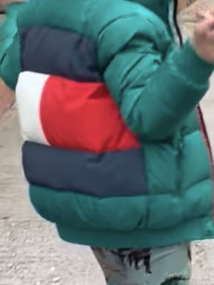 Tommy Hilfiger puffer jacket used, blue and green