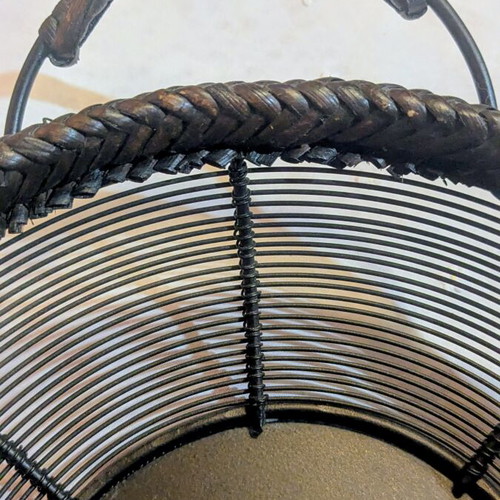 Vintage metal basket with rattan weave