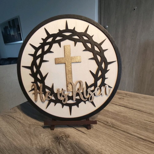 Handmade wooden Easter table decoration He is Risen new