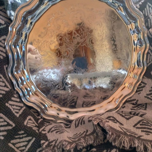 Soviet carved silver-plated tray used