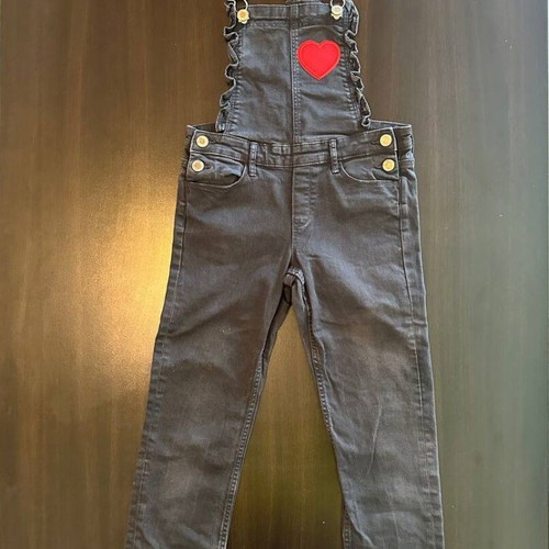 H&M girls' grey denim salopette with heart, age 8-9