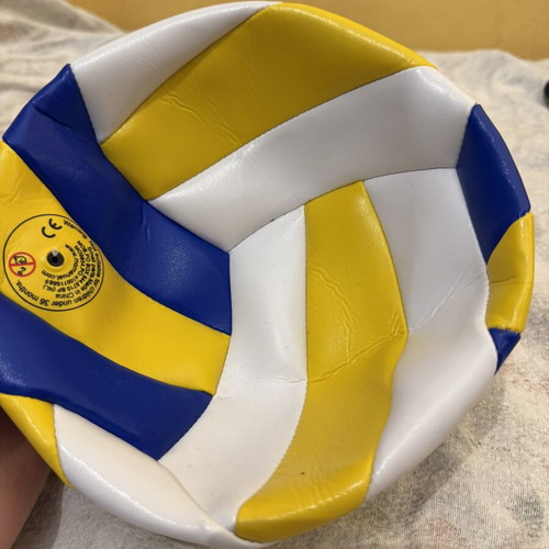 Volleyball ball new, deflated, tricolor blue yellow white