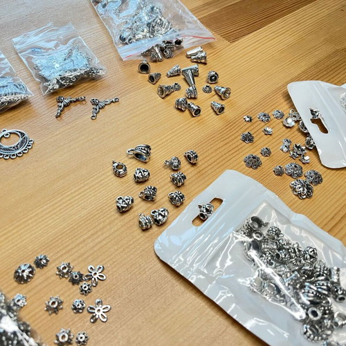 Jewelry components set new, metal in silver, bronze and gold colors