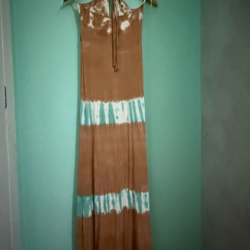 Sky boho maxi cotton dress with tie-dye and leather detail used