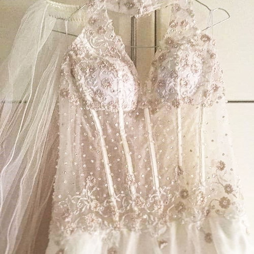 Wedding dress handmade Olga Karaververis like new, white