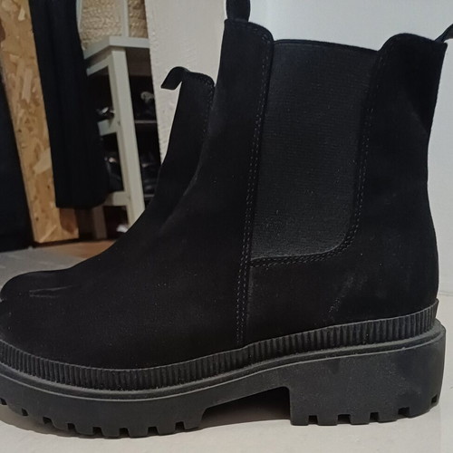 Marks & Spencer Faux Suede Chelsea Cleated Flatform Sole Ankle Boots, black, size 40
