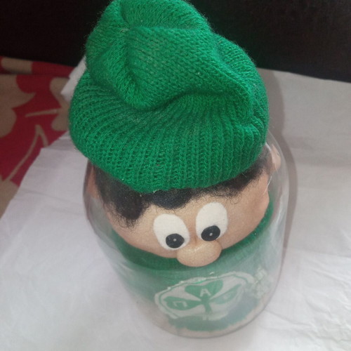Vintage Panathinaikos doll in glass jar like new
