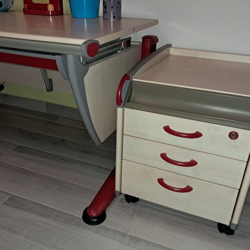 Moll Runner Children's Desk with Drawer Unit and Lamp used