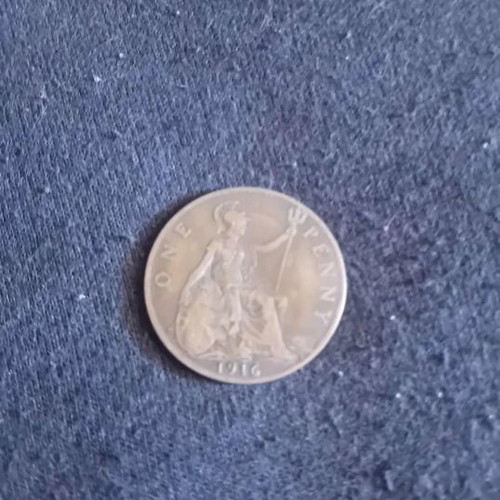 British coin one penny 1916 used, bronze