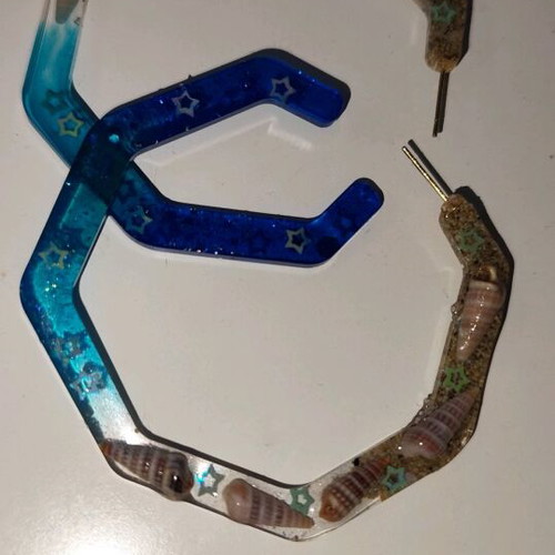 Handmade resin earrings with sea theme, new