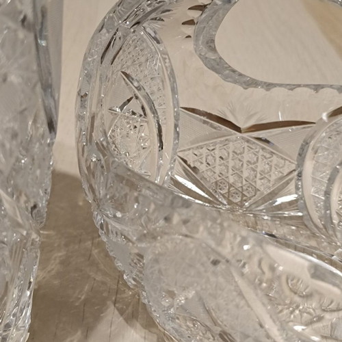 Bohemia vase and fondantière set used, carved crystal