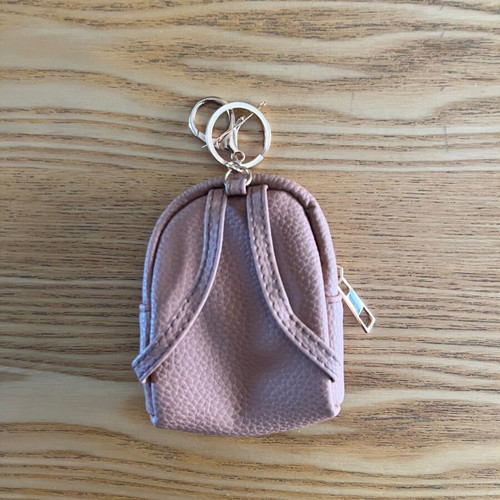 Mini backpack-shaped coin purse keychain, beige nude