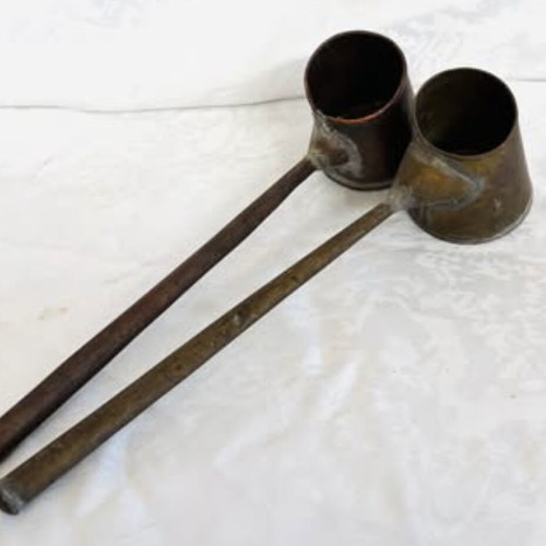 Cypriot Brass Briki for Ouzaki Coffee Used, Set of 2