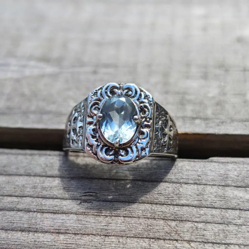 Silver ring with blue topaz new