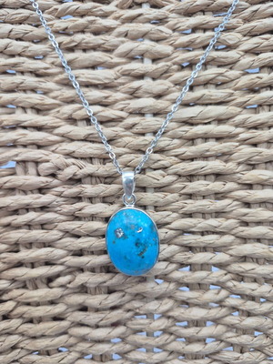 Natural Turquoise Necklace with Sterling Silver 925 Pendant and Steel Chain