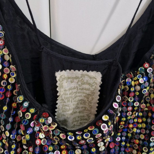 Balloon evening dress with sequins and elastic waist used, size M
