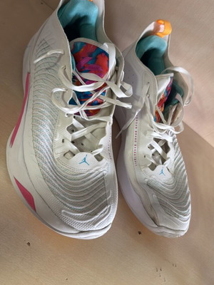 Air Jordan Luka 1 PF Imaginarium athletic shoes used, white and turquoise