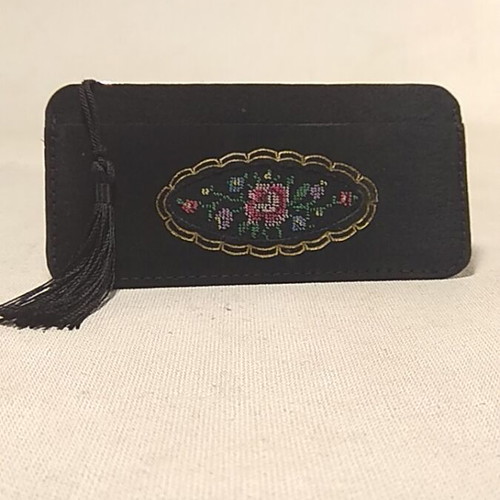 Vintage pocket mirror with embroidered floral case, like new