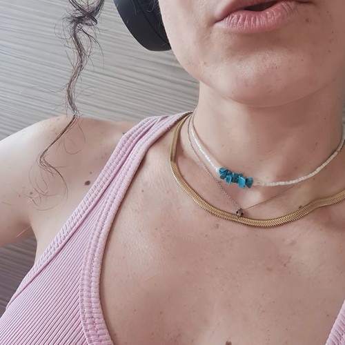 Handmade necklace new with white-turquoise beads, stainless steel or silver